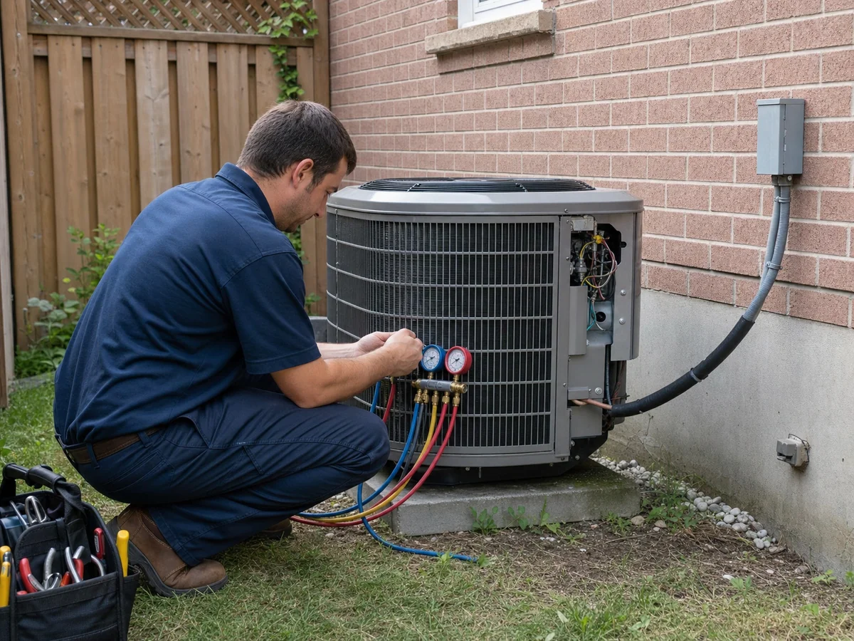 NorthPoint Home Comfort technician servicing an air conditioner in Toronto